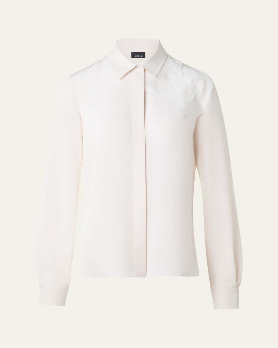 3D Organza Anemone Swarovski Silk Crepe Blouse
